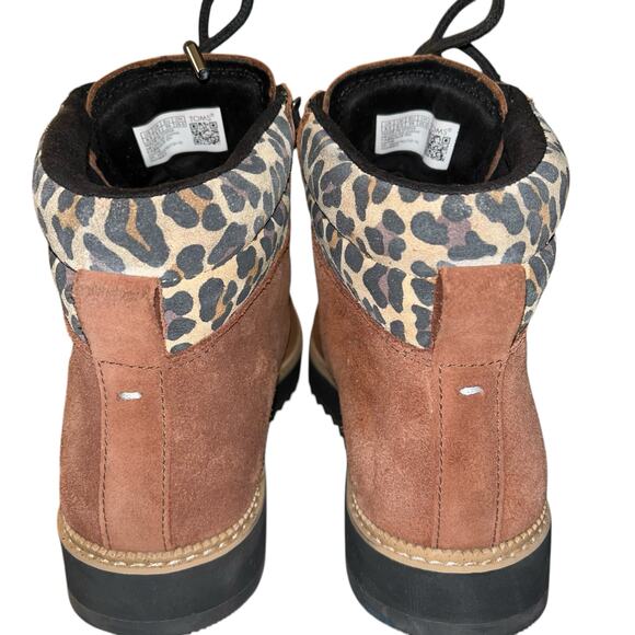 TOMS Brown Suede Lace-Up Boots with Leopard Print Collar – Size 8.5 - Picture 3 of 10